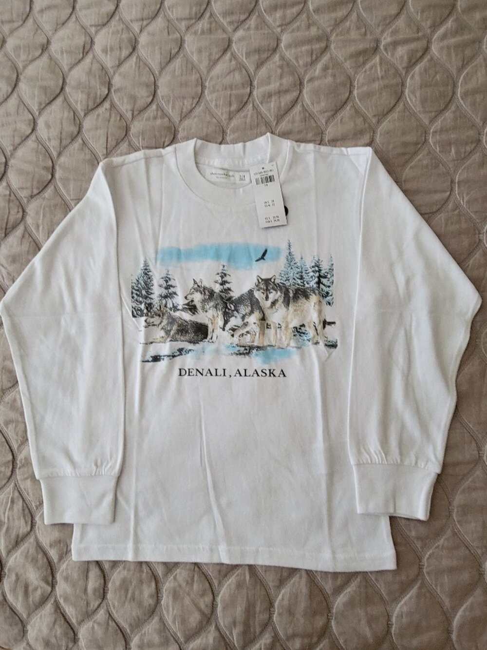 NWT Abercrombie Kids "Denali, Alaska" Wolf Graphic Long-Sleeve Tee